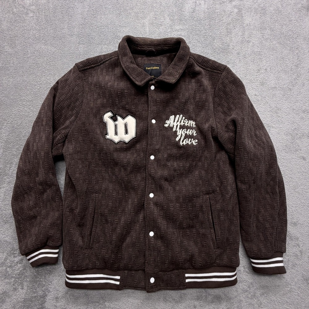 Fort Collins Jacket Mens 2XL Brown Varsity Collared Lined Embroidered Pockets